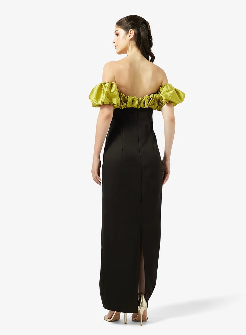 Namshi x  Off Shoulder Evening Gown With Puff Ruffles for Women | Best Price UAE